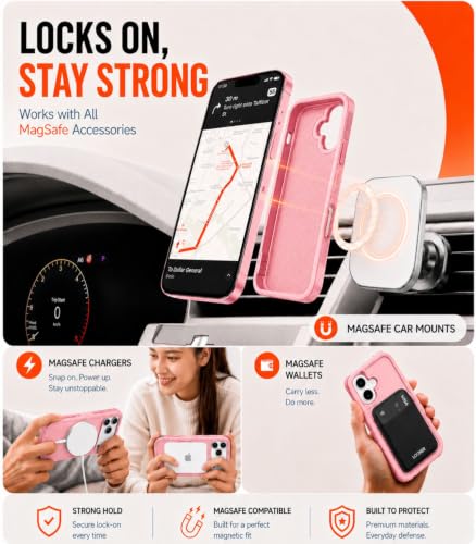 LOOXER® Heavy Duty Rugged Magnetic Case for iPhone 17 (6.3”) | Military Grade Shockproof Protection,MagSafe Compatible+ Tempered Glass Included (Pink, 17) - color: Pink, size: 17