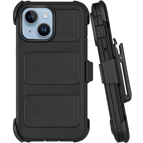 Belt Clip Holster Compatible with iPhone 14 Defender Case with 360° Rotating Stand - Heavy Duty Protection Anti-Drop Shockproof, Black - size: iPhone 14