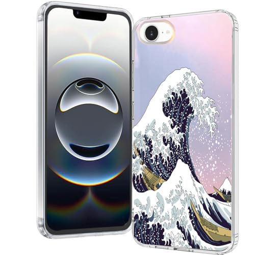 for iPhone 17e & 16e Case: Slim Clear Matte Cute Flowers Floral Design for Girls Women Military Grade Drop Protection TPU Bumper Shockproof Silicone Phone Cover (Great Wave) - color: Great Wave