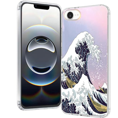 for iPhone 17e & 16e Case: Slim Clear Matte Cute Flowers Floral Design for Girls Women Military Grade Drop Protection TPU Bumper Shockproof Silicone Phone Cover (Great Wave) - color: Great Wave