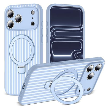 SKYLMW Striped Case for iPhone 17 Pro Max with Stand,6.9" Blue/White | Aesthetic Striped,Magnetic Stand,Compatible with Mag-Safe,Silicone 17 Pro Max Phone Case - color: Blue/White, size: Iphone 17 Pro Max