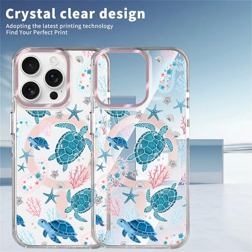 VisEnt Clear Case for iPhone 15 Pro, Magnetic Phone Case, Transparent Slim Cover, Military Grade Protection, Shockproof, Anti-Yellowing, Scratch Resistant, Sea Turtle Paisley - color: Sea Turtle Paisley, size: Iphone 15 Pro