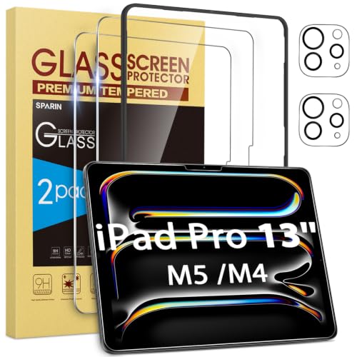 SPARIN 2+2 Pack Screen Protector for iPad Pro 13 Inch M5/M4 [2025/2024] | Camera Lens Protector+Tempered Glass with Alignment Frame for ipad pro 13 8th/7th Gen, Case Friendly/Apple Pencil Pro support - size: iPad Pro 13 inch 7th/8th