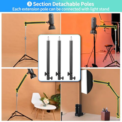 Heavy Duty Overhead Camera Desk Mount Stand 14.5"-41" with 1/4" Screw, 3-Section 360°Rotatable Detachable Articulating Boom Arm with Enlarged Handle C Clamp, Tabletop Light Stand for Streaming Vlog - color: MS05