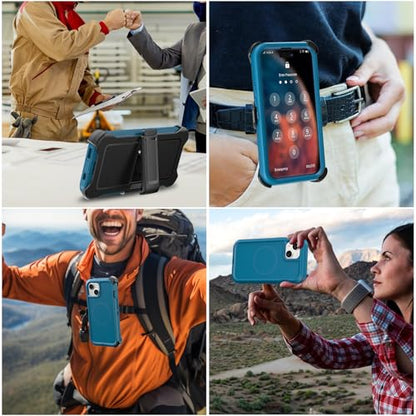 TUTUKII Magnetic for iPhone iPhone 15, 14 & 13 Case with Belt Clip Holster Dark Blue - color: Blue with Clip