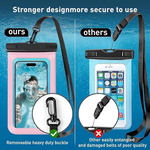 [2 Pack Waterproof Phone Case, Universal Dry Bag for iPhone 15/14/13/12 Pro Max, IPX8 Waterproof Pouch, Cruise Ship & Beach Essentials, Black & Pink - 6.8" - color: A6-Black+Pink-2 pack, size: 6.8in