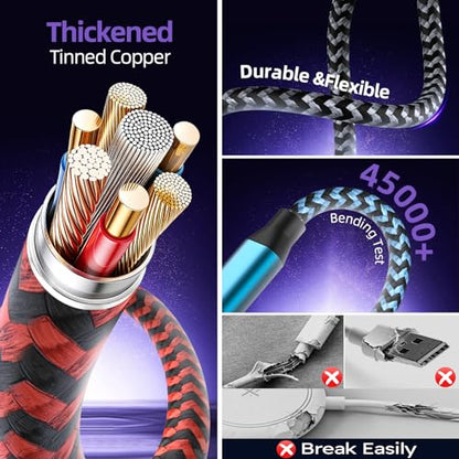 Travel Essentials Triple USB C 4in2 Multi Charging Cable for iWatch Charger - color: Red&Black&Sky Blue, size: AC to 2C+L+iWatch
