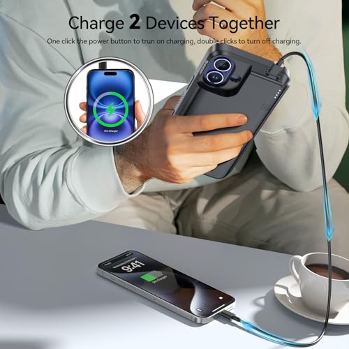 NEWDERY Battery Case for iPhone 16 Plus USB C Portable Charger Case 8000mAh | Portable Protective Power Bank CarPlay, Sync-Data Supported, Rechargeable Charger Case,6.7", Black - size: iPhone 16 Plus-8000mAh
