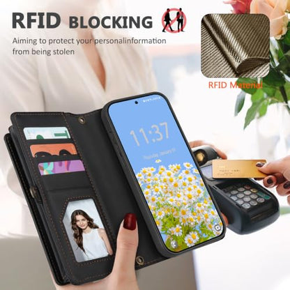 for Samsumg Galaxy S25 Wallet Case, Detachable Magnetic Shockproof Phone Case,Faux Leather Crossbody Wallet,with RFID Blocking，Zipper Card Holder，Shoulder Strap (Black) - color: Black, size: Samsumg Galaxy S25
