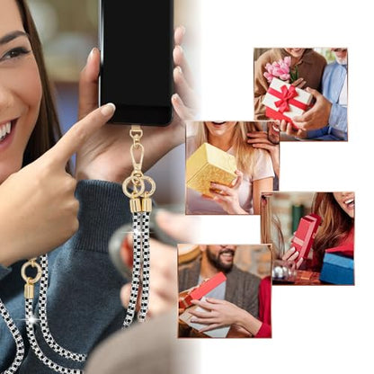 Phone Lanyard Crystal Phone Strap Crossbody, Black White - color: Black White