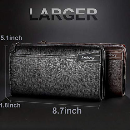 Mens Wallet Long Purse Leather Clutch Large Business Handbag Phone Card Holder Case Gift for Men Father Son Husband Boyfriend - color: Y-black