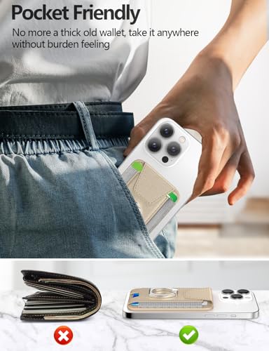 for Magsafe Wallet with Grip; 6-Card Holder; Stronger Magnetic Phone Wallet - color: Gold