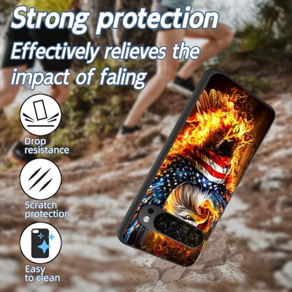 for Google Pixel 9 Pro XL Phone Case, TPU Shockproof Full Body Protection 6.8" American Flag Eagle Cover for Pixel 9 Pro XL, Lightweight Compatible Wireless Charging, Screen Protector Film - color: American Flag Eagle