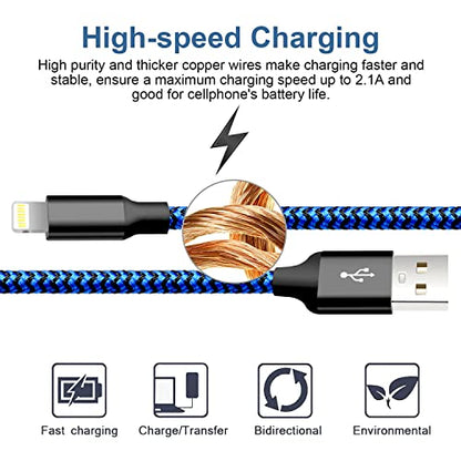 cugunu USB to Lightning Cable, 5 Pack Fast iPhone Charger Cord (Black Blue) - color: Black Blue, style: USB-A to L