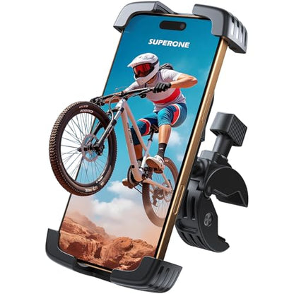 SUPERONE Motorcycle Bike Phone Mount, Bicycle Handlebar Phone Holder Clamp - color: Black