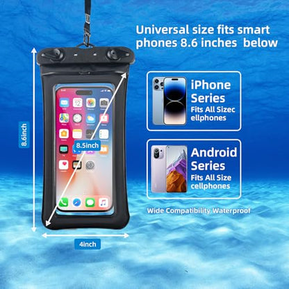 [2 Pack] Waterproof Phone Pouch, Cellphone Dry Bag for iPhone 16 15 14 13 12 Pro Max and Galaxy S24 S23 S22 IPX8 Outdoor Sports Case (Black)