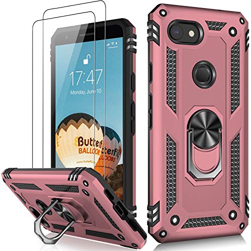 LUMARKE for Google Pixel 3A Case with Screen Protector,Pass 16ft. Drop Tested Military Grade Protective Phone Cover with Magnetic Ring Kickstand Compatible with Car Mount Holder Rose Gold - color: Rose Gold, size: Google Pixel 3A