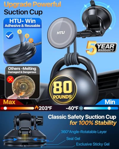 HTU【Military-Grade 85LBS Strongest Suction Upgraded for Magsafe Car Mount - color: Dark Grey
