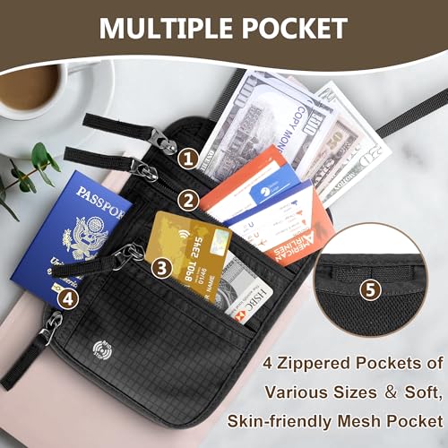 Likesing 5.5" L x 7.9" W Travel Neck Wallet, RFID Passport Pouch(Dark Grey) - color: Dark Grey