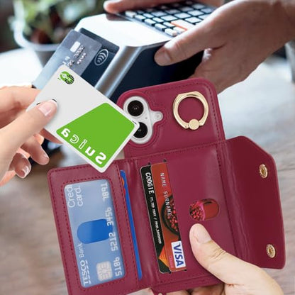 Lipvina Crossbody Wallet Case for iPhone 16 Plus,Wine Red - color: 07-Wine Red, size: iPhone 16 Plus 6.7"