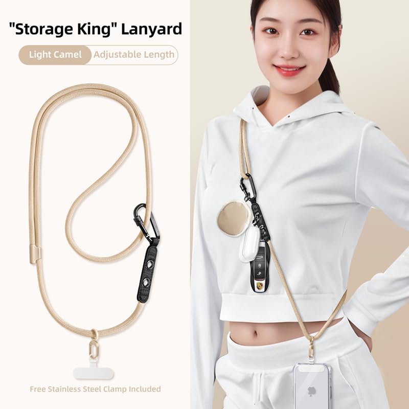 Phone Lanyard Phone Strap Crossbody with Hanging Loops 2 Tabs Adjustable Anti Theft for iPhone 17 Pro Max 16 All Phones Skin-Friendly Universal Cell Phone Neck Lanyard for Daily Outdoor Beige - color: Beige