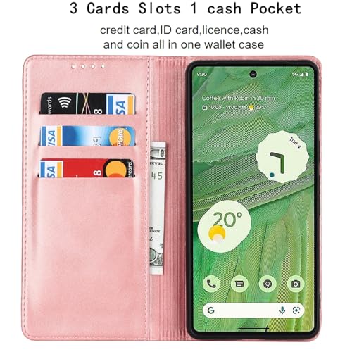 Case for Google Pixel 7, Stand Holder, Magnetic Closure, Rose Gold | Premium PU Leather, Flip Folio Purse Case, with Card Slot, Stand Holder,Magnetic Closure, TPU Shockproof Protective Case - color: Magnetic Wallet - Rose Gold