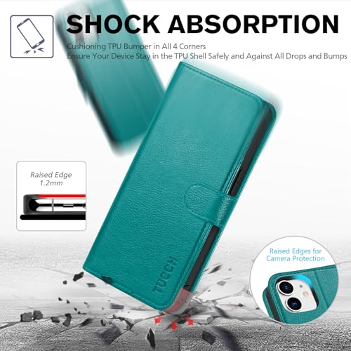 TUCCH Case Wallet for iPhone 12/12 Pro 6.1" 2020, RFID Blocking Folio, Cyan | 3 Card Holders, Kickstand, PU Leather, Magnetic Closure, Shockproof TPU Shell, Protective Flip Cover - color: Cyan - Textured