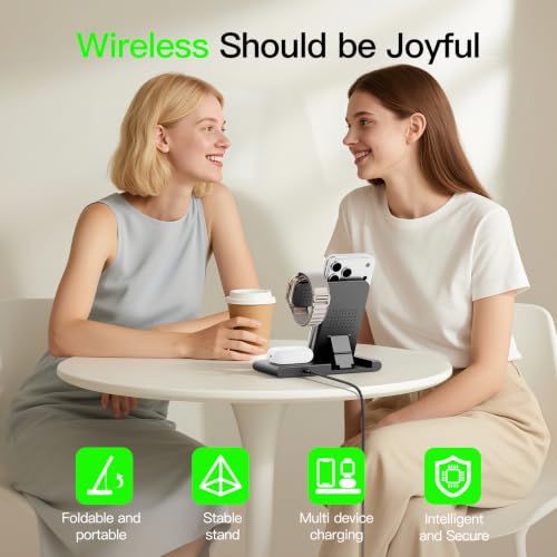 3 in 1 Foldable Wireless Charger Stand for iPhone Apple Watch AirPods - color: Black