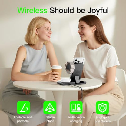 3 in 1 Foldable Wireless Charger Stand for iPhone Apple Watch AirPods - color: Black