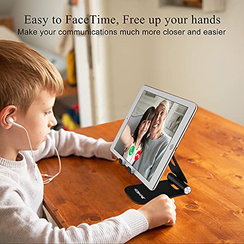 YOSHINE Cell Phone Stand, Upgraded Phone Stand for Desk, Adjustable Tablet Stand, Foldable Portable Aluminum Phone Holder, Cradle, Dock for All iPhone Smartphones and iPad Tablets(4-13in) - Black - color: Black