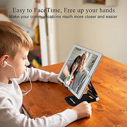 YOSHINE Cell Phone Stand, Upgraded Phone Stand for Desk, Adjustable Tablet Stand, Foldable Portable Aluminum Phone Holder, Cradle, Dock for All iPhone Smartphones and iPad Tablets(4-13in) - Black - color: Black