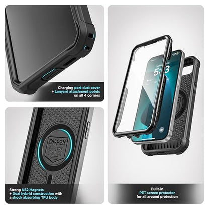 Encased Protective Case for iPhone 17e, iPhone 16e with Belt Clip (2025/26) Full-Body Case with Built-in Screen Protector and Phone Holster (Compatible with MagSafe) Black - size: iPhone 16e /17e