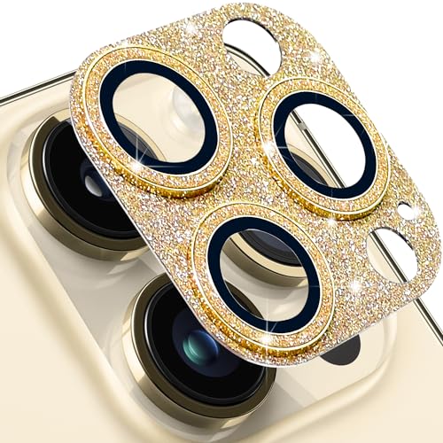 Compatible with iPhone 13 Pro and iPhone 13 Pro Max Camera Lens Protector, Bling Glitter 9H Tempered Glass Camera Cover Anti Scratch Shockproof Lens Protective Cover-Gold - color: Gold Glitter, size: for iPhone 13 Pro / 13 Pro Max