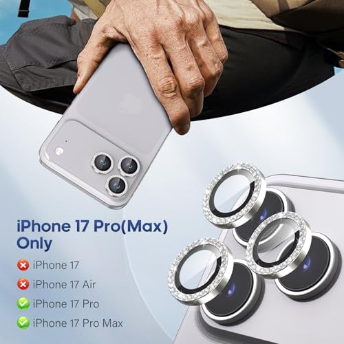iPhone 17 Pro/17 Pro Max Camera Lens Protector Bling Diamond, Silver - color: Silver, size: 17 Pro/Max