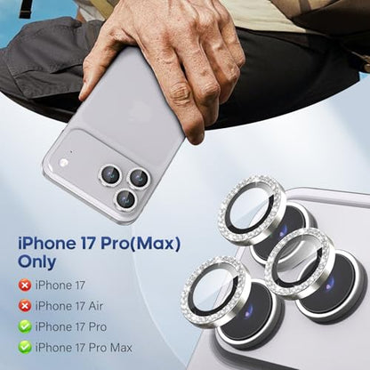 iPhone 17 Pro/17 Pro Max Camera Lens Protector Bling Diamond, Silver - color: Silver, size: 17 Pro/Max