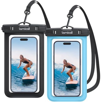 Lamicall Waterproof Phone Pouch Case Bag for iPhone 17 16 15 14 13 12 Pro Max Plus XS, Swimming Equipment Bags for 4-7inches, Blue & Black - color: Black & Blue