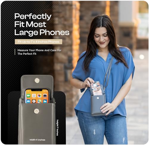 Crossbody Phone Purse for Women – RFID Phone Case Wallet w/Magnetic Closure & Separate Zipper Pocket Crossbody Bag - color: Grey