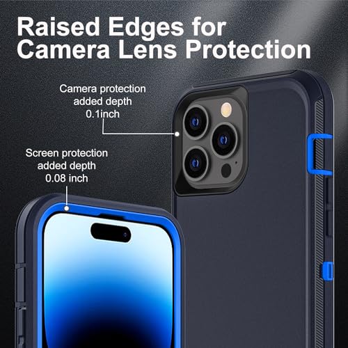 YKHJKLEC for iPhone 14 Pro Case, Military Grade 3 in 1 Heavy Duty Shockproof/Drop Proof/Dust Proof Case with 2Pcs Tempered Glass Screen Protector (Navy Blue) - color: Navy Blue