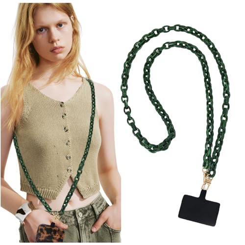 Phone Crossbody Chain CellPhone Lanyard, Acrylic Shouder Strap Universal Lanyard Chain with Tether Patches Compatible with Most Phones Bag Purse(green - color: Y