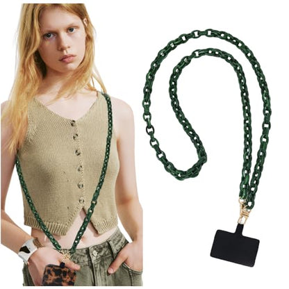 Phone Crossbody Chain CellPhone Lanyard, Acrylic Shouder Strap Universal Lanyard Chain with Tether Patches Compatible with Most Phones Bag Purse(green - color: Y