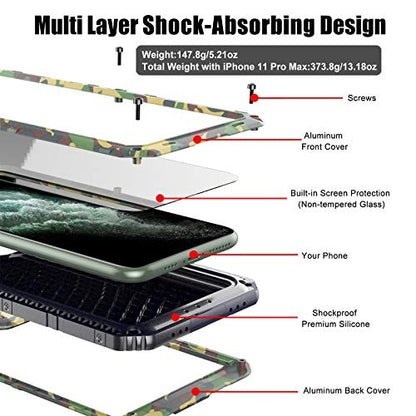 Beasyjoy for iPhone 11 Pro Max Case Waterproof Metal Case Heavy Duty Built-in Screen Full Body Protective Shockproof Military Grade Camo - color: Camo, size: iPhone 11 Pro Max