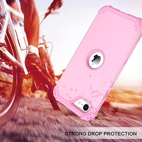 BENTOBEN for iPhone SE 2022 Phone Case and iPhone SE 2020 Case, Heavy Duty 3 in 1 Full Body Rugged Shockproof Hybrid Hard PC Soft Rubber Bumper Drop Protective Girls Women Boy Cover,Light Pink Design - color: Light Pink