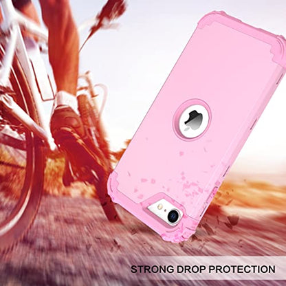 BENTOBEN for iPhone SE 2022 Phone Case and iPhone SE 2020 Case, Heavy Duty 3 in 1 Full Body Rugged Shockproof Hybrid Hard PC Soft Rubber Bumper Drop Protective Girls Women Boy Cover,Light Pink Design - color: Light Pink