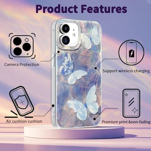 Compatible with iPhone 11 Case,with [Shockproof Protective][Camera Protection] Cute Butterfly Aesthetic Phone Cover Anti-Yellowing Soft Slim Cover for Women Girl-Blue - color: Blue Butterfly, size: iPhone 11