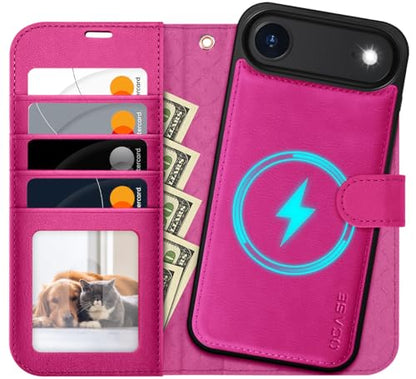 OCASE for iPhone Air Detachable Wallet Case with Card Holder, 2 in 1 PU Leather Flip Folio with RFID Blocking Stand Wrist Strap Shockproof Phone Cover 6.5 Inch 2025, Rose - color: Rose, size: iPhone Air