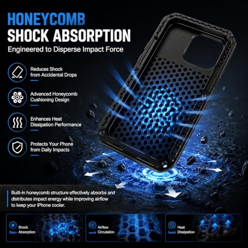 for iPhone 13 Case, 360 Full Body Protective Cover Heavy Duty Shockproof Tough Armour Aluminum Metal Case with Silicone Built-in Screen Protector for Apple iPhone 13 6.1 Inch - Black - color: Black