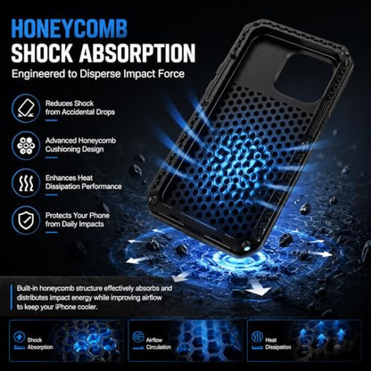 for iPhone 13 Case, 360 Full Body Protective Cover Heavy Duty Shockproof Tough Armour Aluminum Metal Case with Silicone Built-in Screen Protector for Apple iPhone 13 6.1 Inch - Black - color: Black