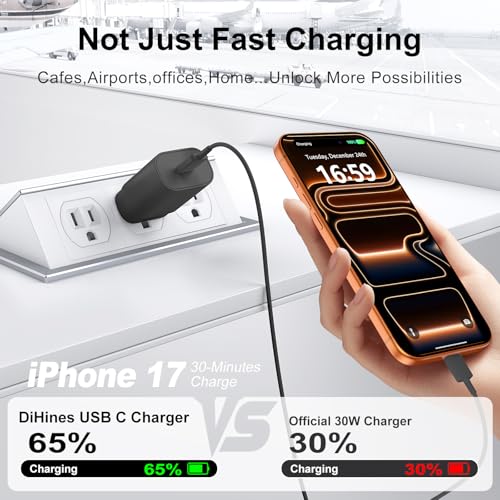 30W USB C Phone 15 Charger Fast Charging Block for iPhone 15/15 Pro Max/15 Pro/15 Plus/Samsung Galaxy S23 Ultra/S23/S23+/S22/S22 Ultra/S22+/S21 Ultra/S20 Ultra/Note 20 & 6.6Ft USB C Charger Cable - color: Black, size: 6.6Ft