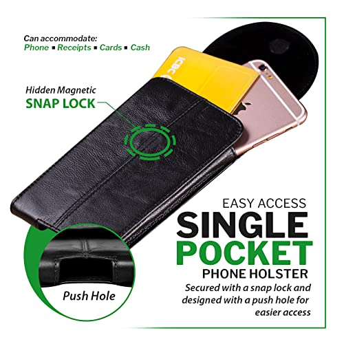 Real Leather Cell Phone Belt Clip Holster Case Waist Pouch for Men - color: Black
