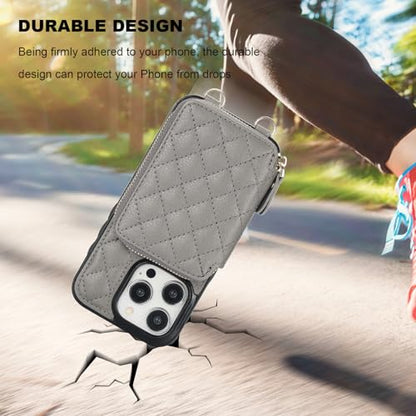 Bocasal Crossbody Wallet Case Card Holder for iPhone 15 Pro, Grey | RFID Blocking PU Leather Zipper Handbag Purse, Kickstand Flip Folio Case with Card Slots Holder Wrist Strap Lanyard 6.1 Inch - color: Gray